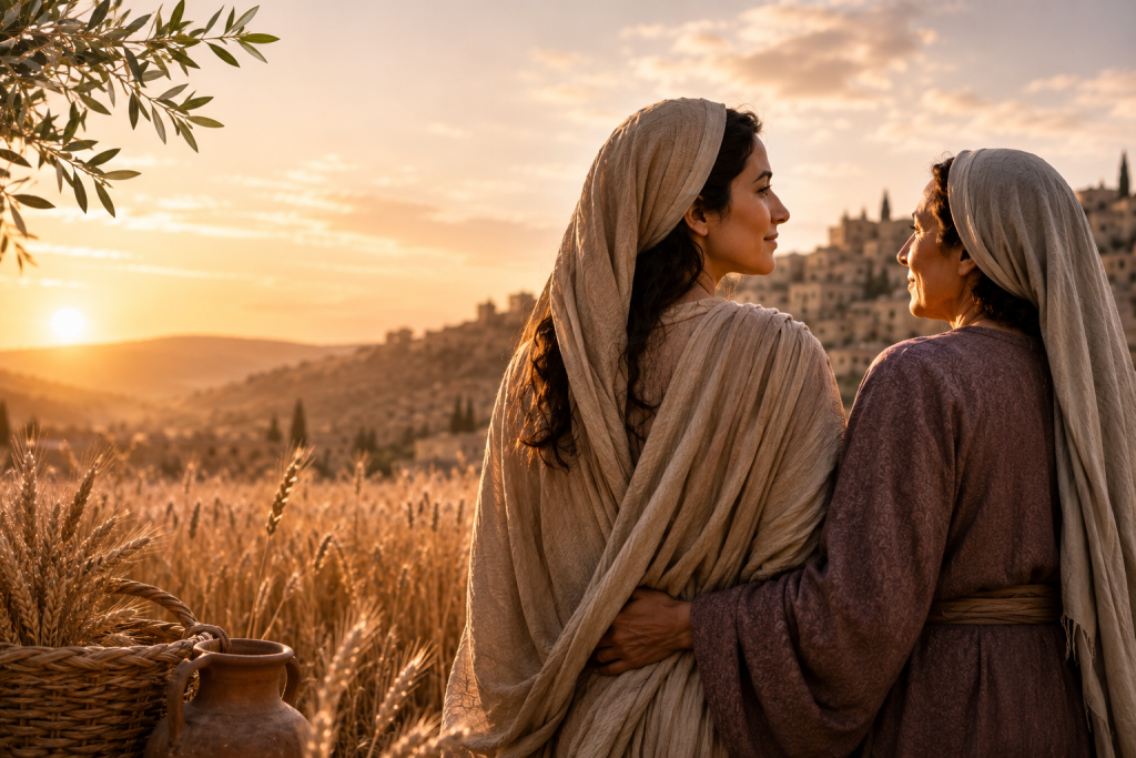 Picture of Ruth and Naomi on the road of Judah